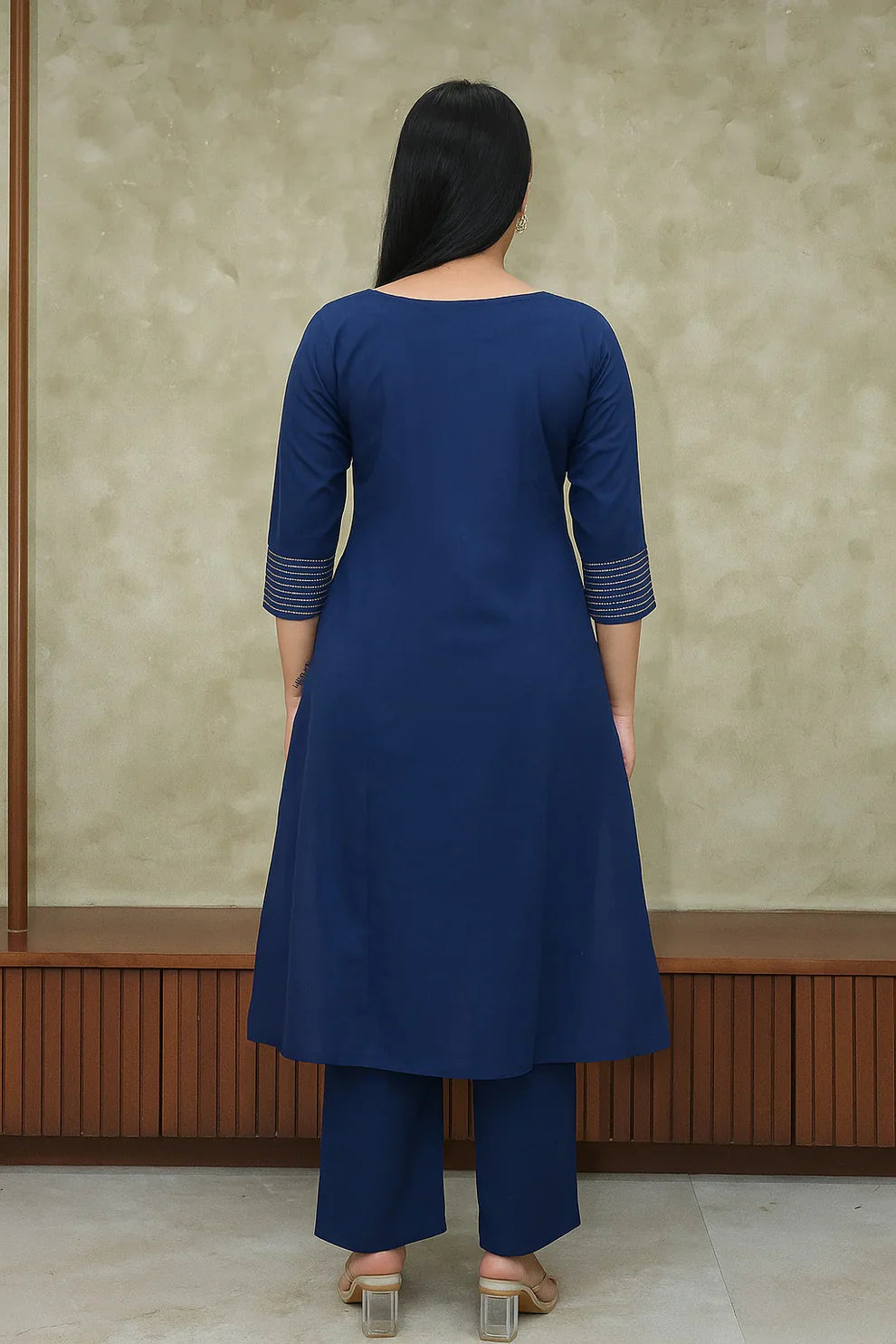 Blue Embroidered Cotton Flex Kurta and Pant Set