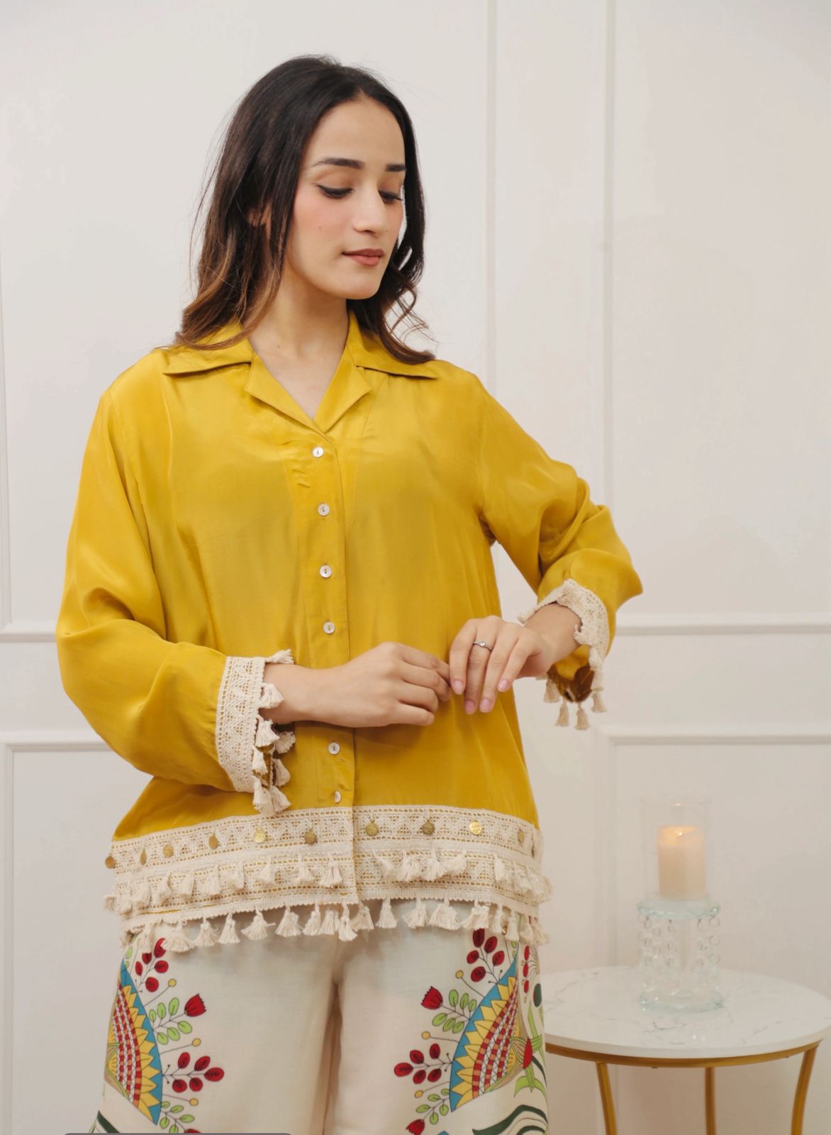 Yellow Boho Embroidered Coord Set