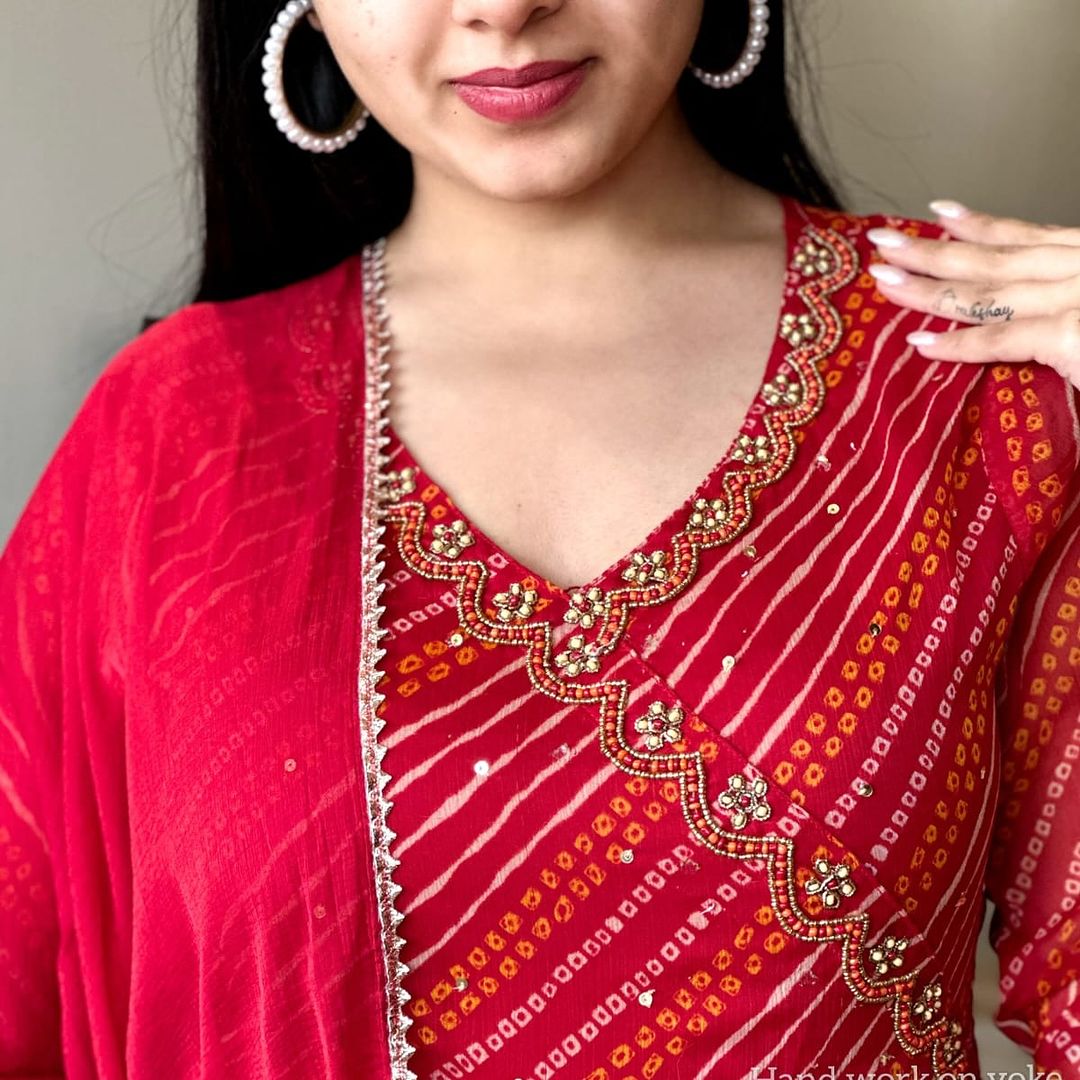 Anarkali Kurta Set With Angrakha Style For Women(Red)