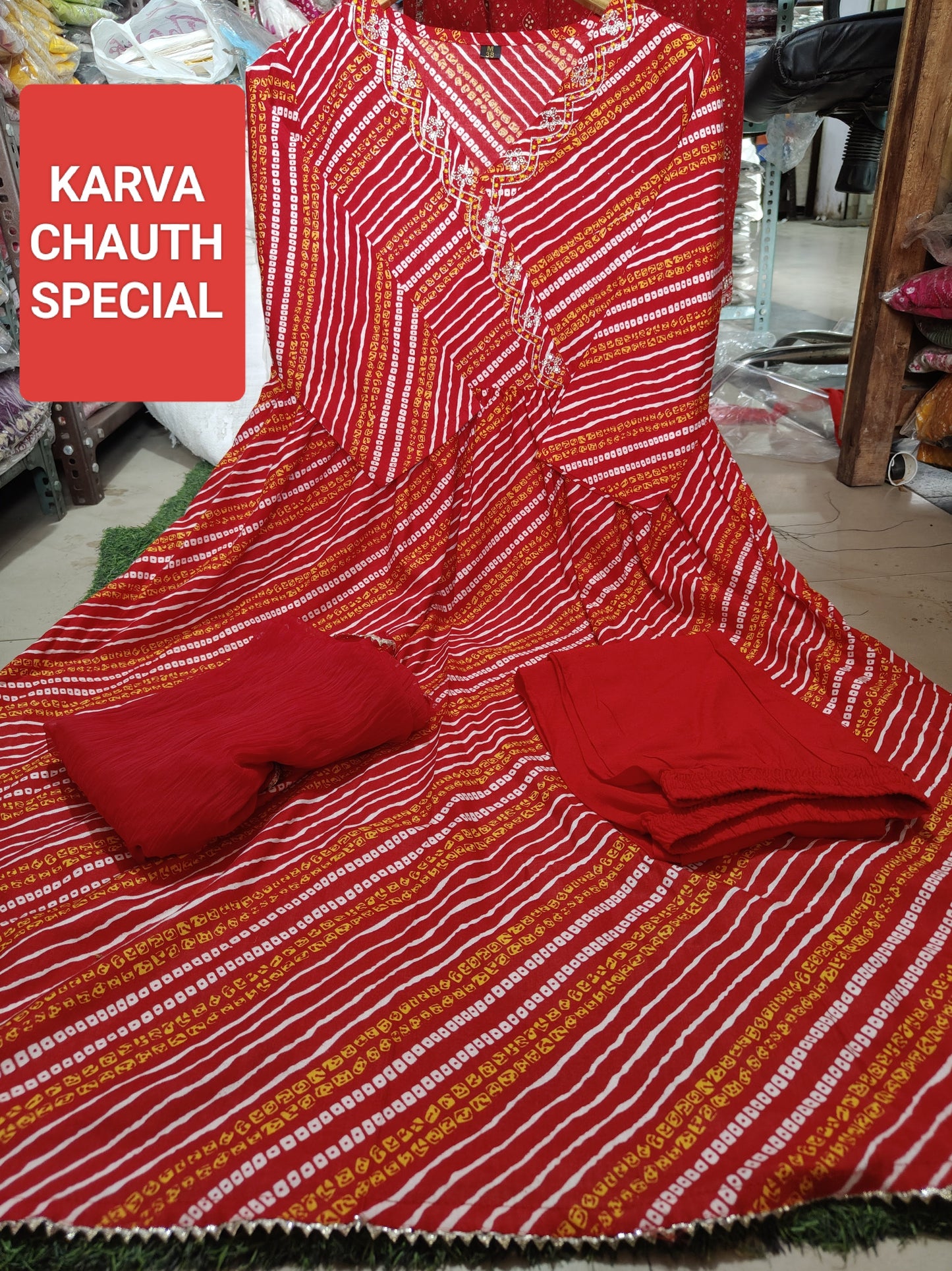 Anarkali Kurta Set With Angrakha Style For Women(Red)