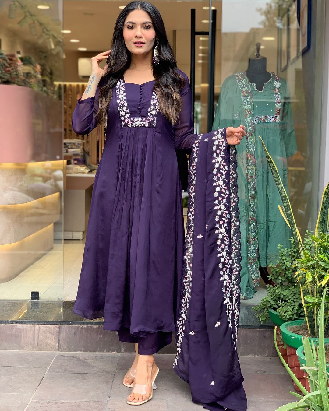 Cotton super dying kurta with beautiful embroidery work & cotton pant with dupatta