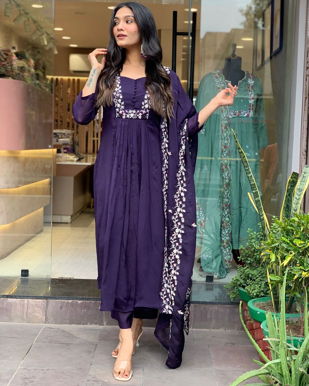 Cotton super dying kurta with beautiful embroidery work & cotton pant with dupatta
