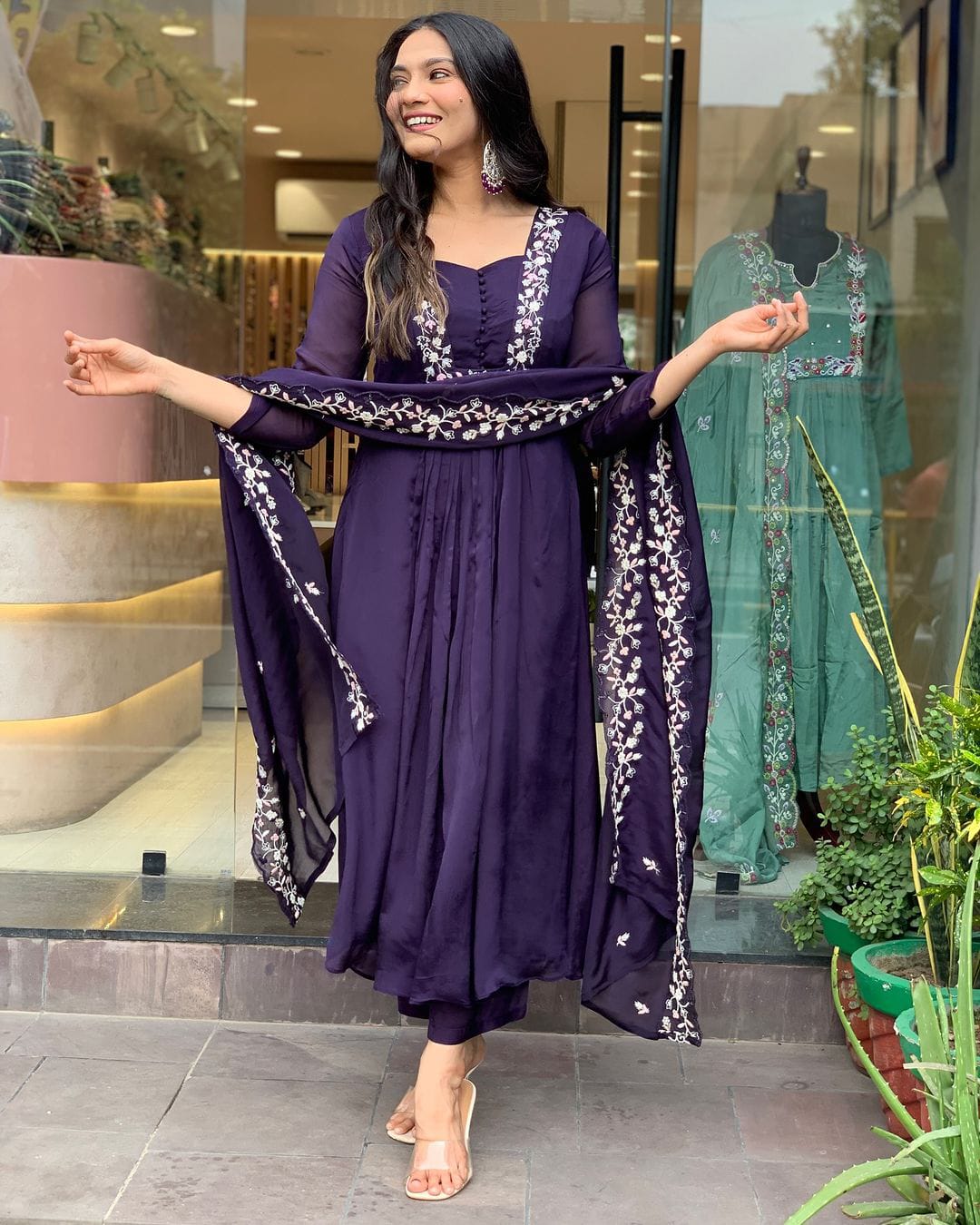 Cotton super dying kurta with beautiful embroidery work & cotton pant with dupatta