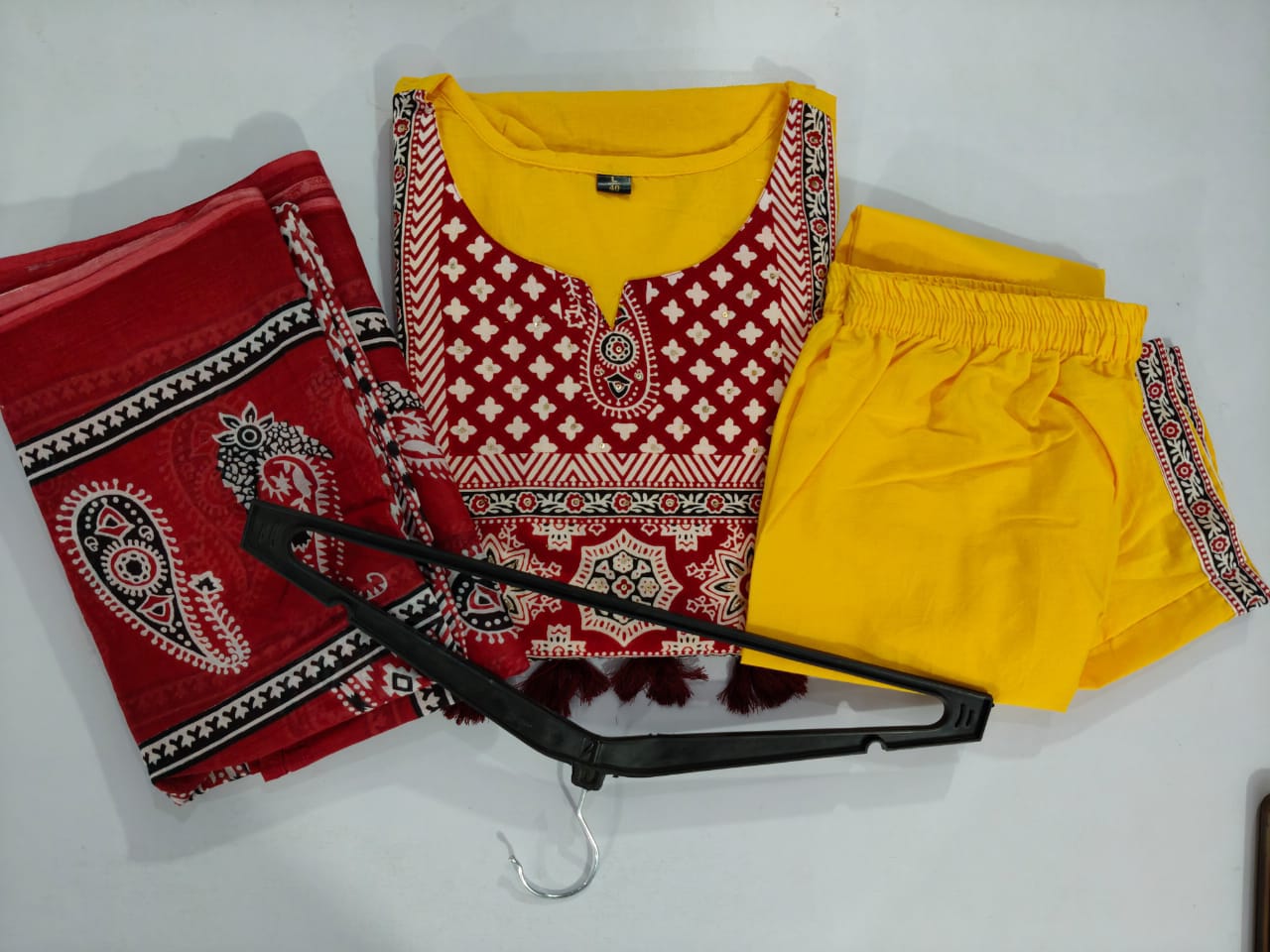 Libas Traditional Mustard Yellow Kurta Set with Ajrak Dupatta