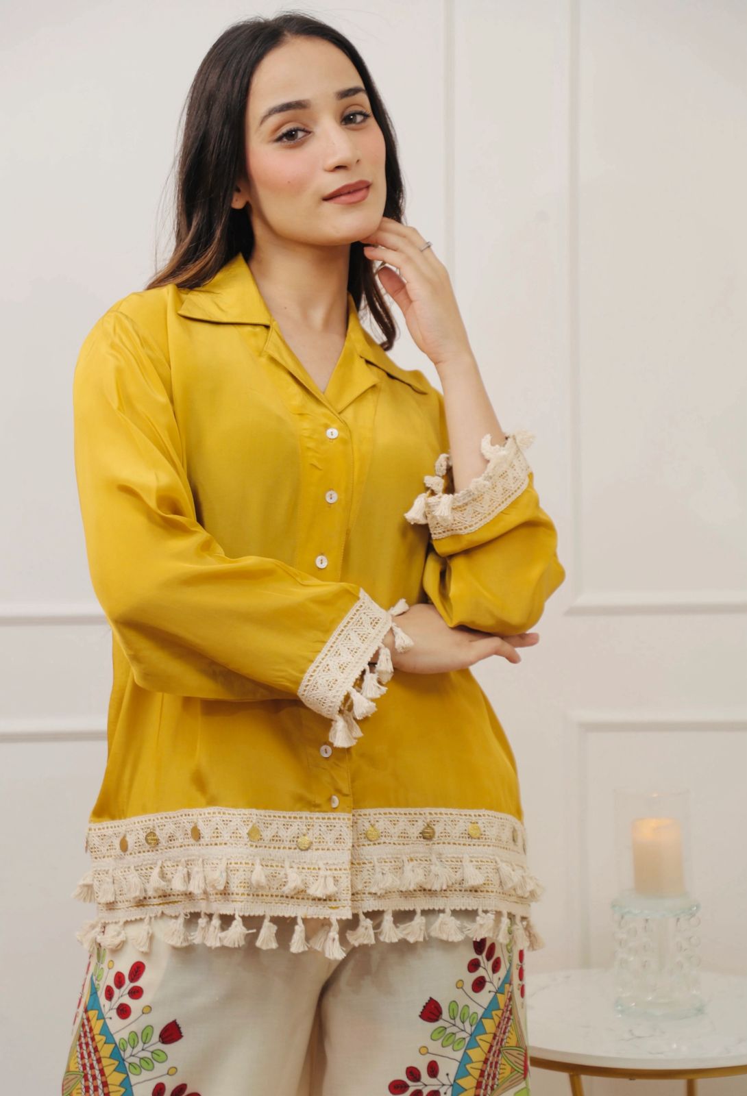 Yellow Boho Embroidered Coord Set