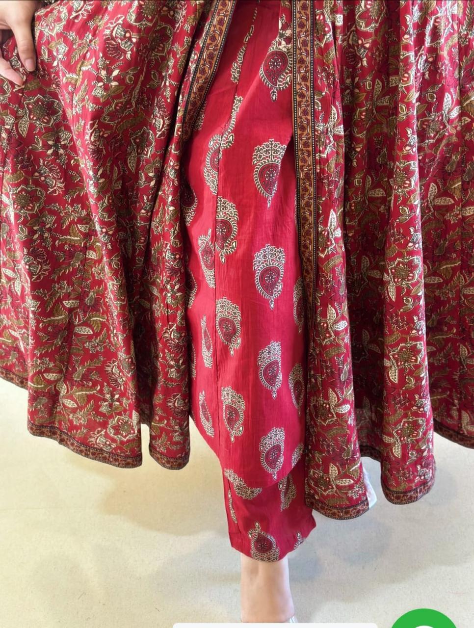 Red Printed Anarkali Kurta Set with Dupatta for Women