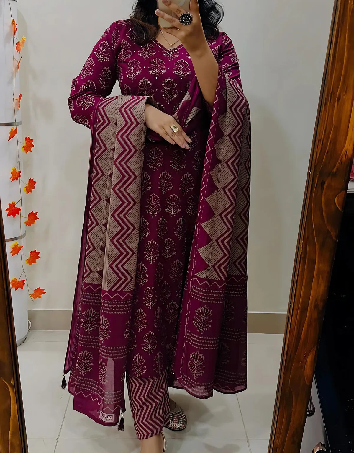 Pink Cotton Printed Kurta Set